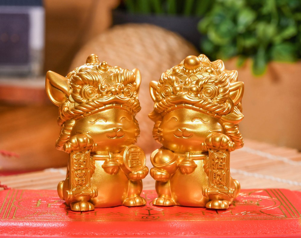 Golden Fortune Duo: Fubaba & Falala – Solid Brass Feng Shui Cats