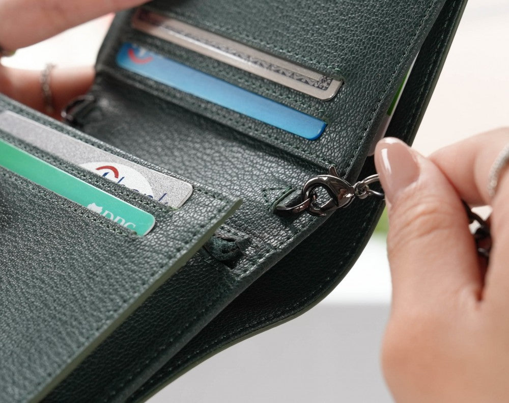 Carina Wallet v2 - Olive Green Convertible Leather Wallet Bag