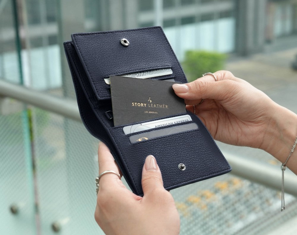 Carina Wallet v2 - Navy Blue Convertible Leather Wallet Bag