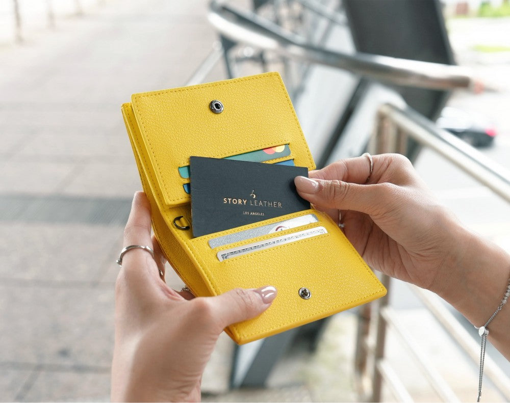 Carina Wallet v2 - Lemon Yellow Convertible Leather Wallet Bag