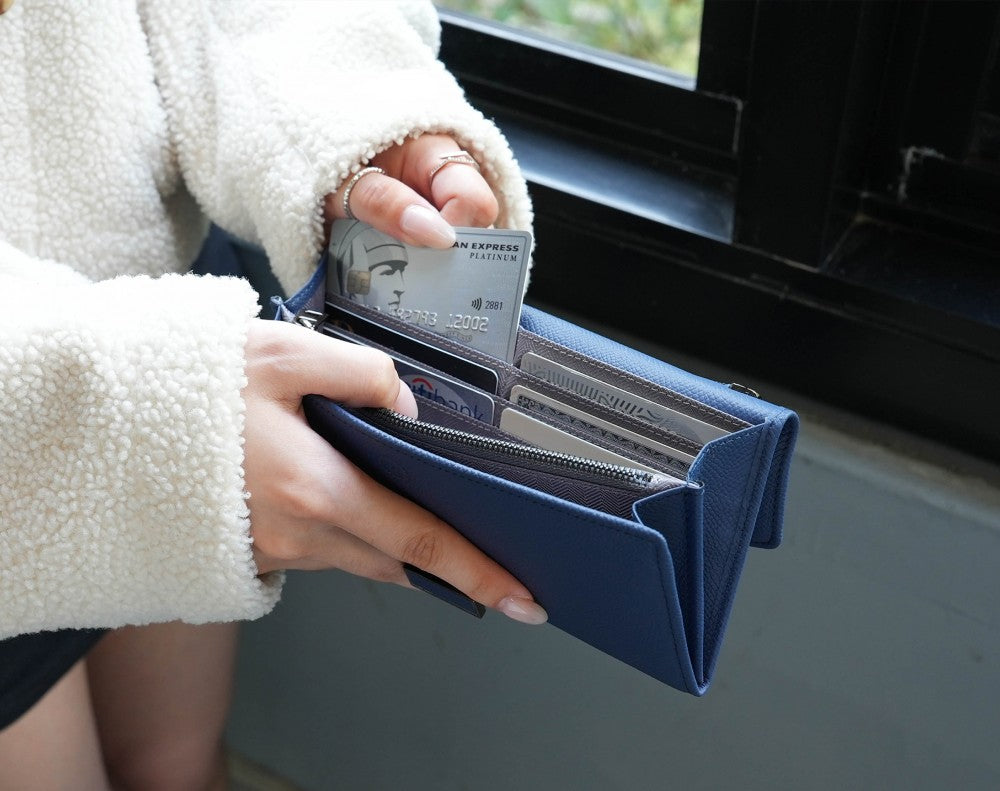 Carina XL v2 Crossbody Clutch - Italian Cross-Hatch in Blue