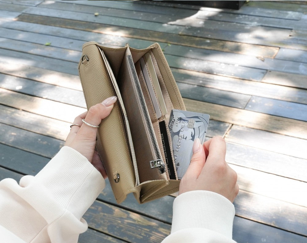 Carina XL v2 Crossbody Clutch - Italian Cross-Hatch in Khaki