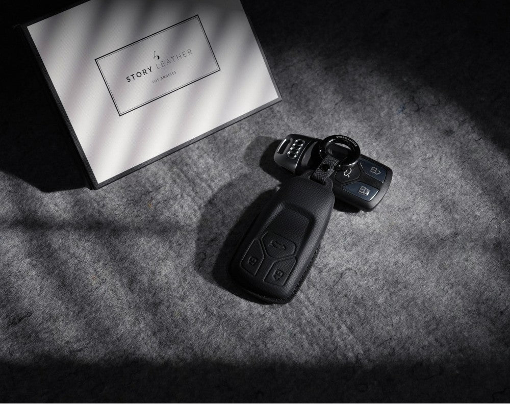 Black Leather Key Cover for Audi Smart Key (Style T3)