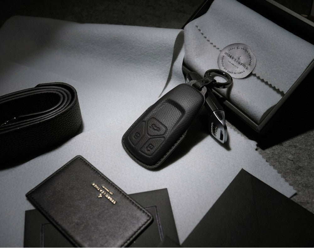 Black Leather Key Cover for Audi Smart Key (Style T3)