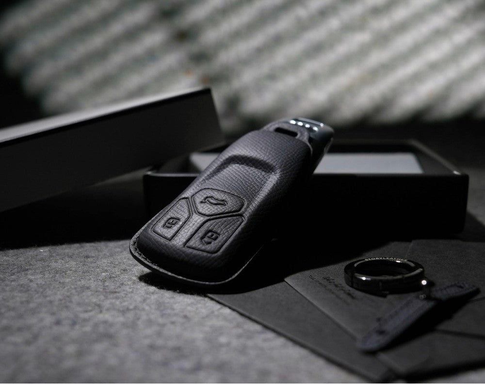 Black Leather Key Cover for Audi Smart Key (Style T3)