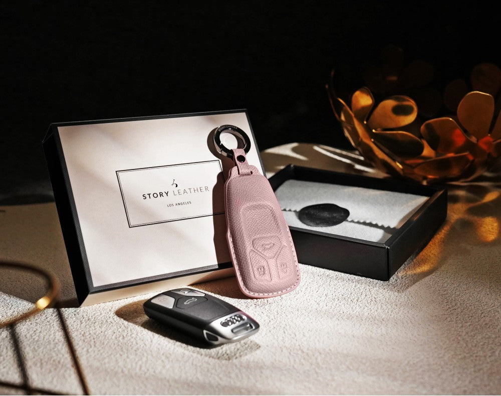 Pink Leather Key Cover for Audi Smart Key (Style T3)