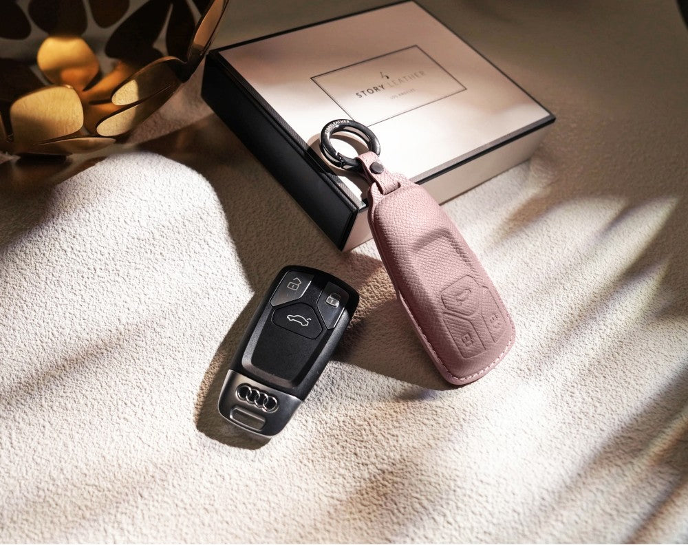 Pink Leather Key Cover for Audi Smart Key (Style T3)