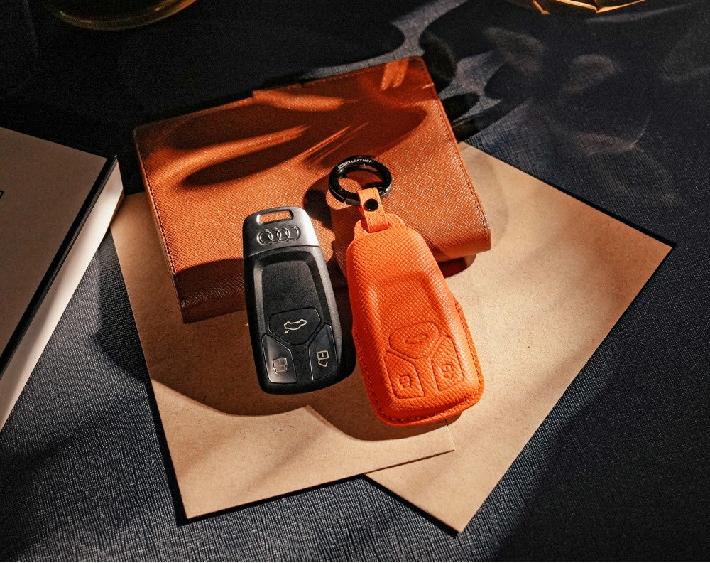 Orange Leather Key Cover for Audi Smart Key (Style T3)