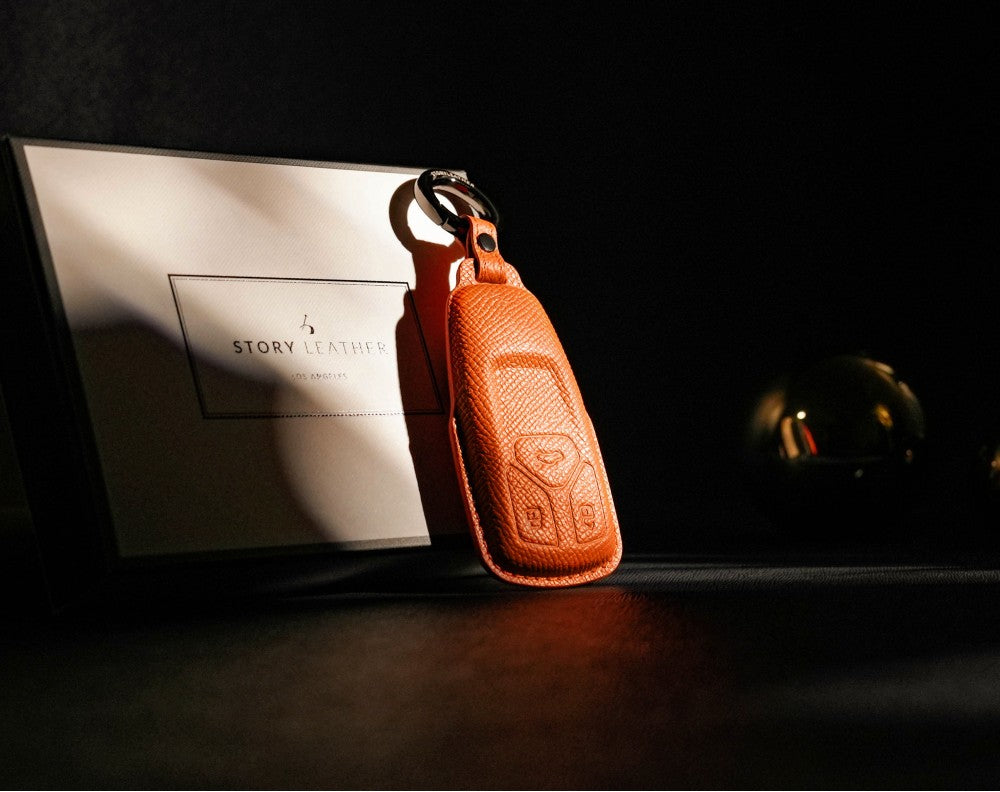 Orange Leather Key Cover for Audi Smart Key (Style T3)