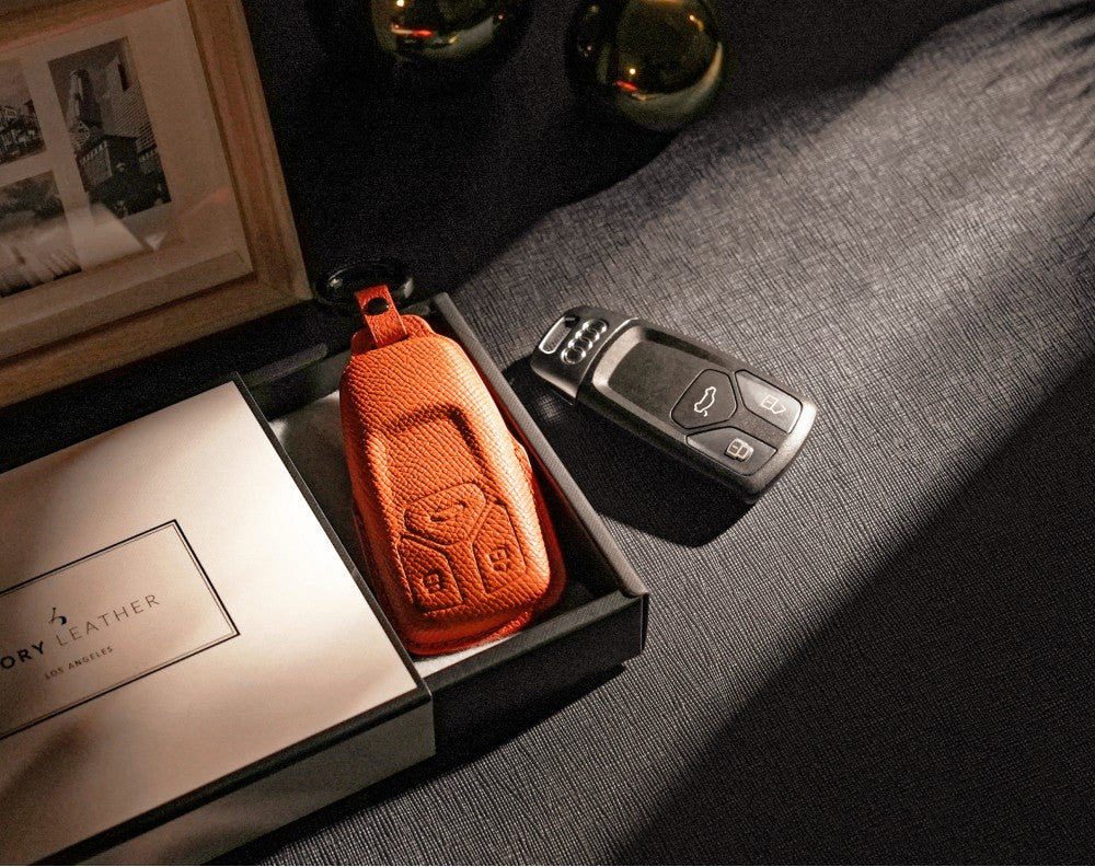 Orange Leather Key Cover for Audi Smart Key (Style T3)
