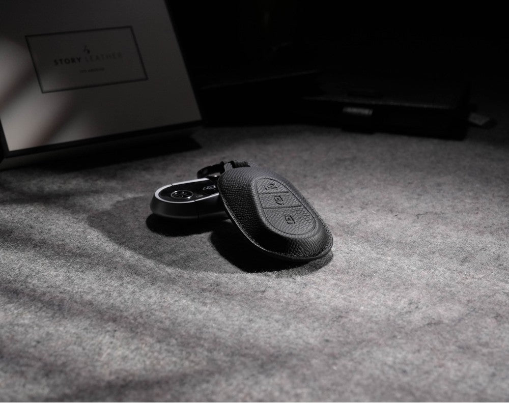 Black Leather Key Cover for Mercedes-Benz Smart Key (Style O3)