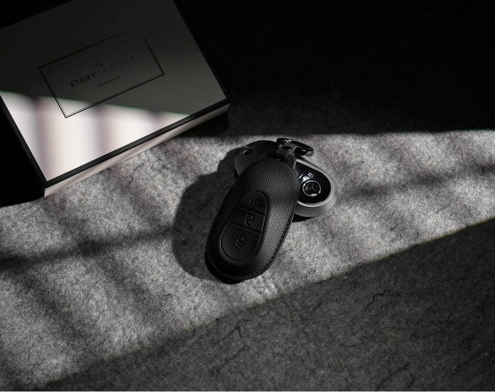 Black Leather Key Cover for Mercedes-Benz Smart Key (Style O3)