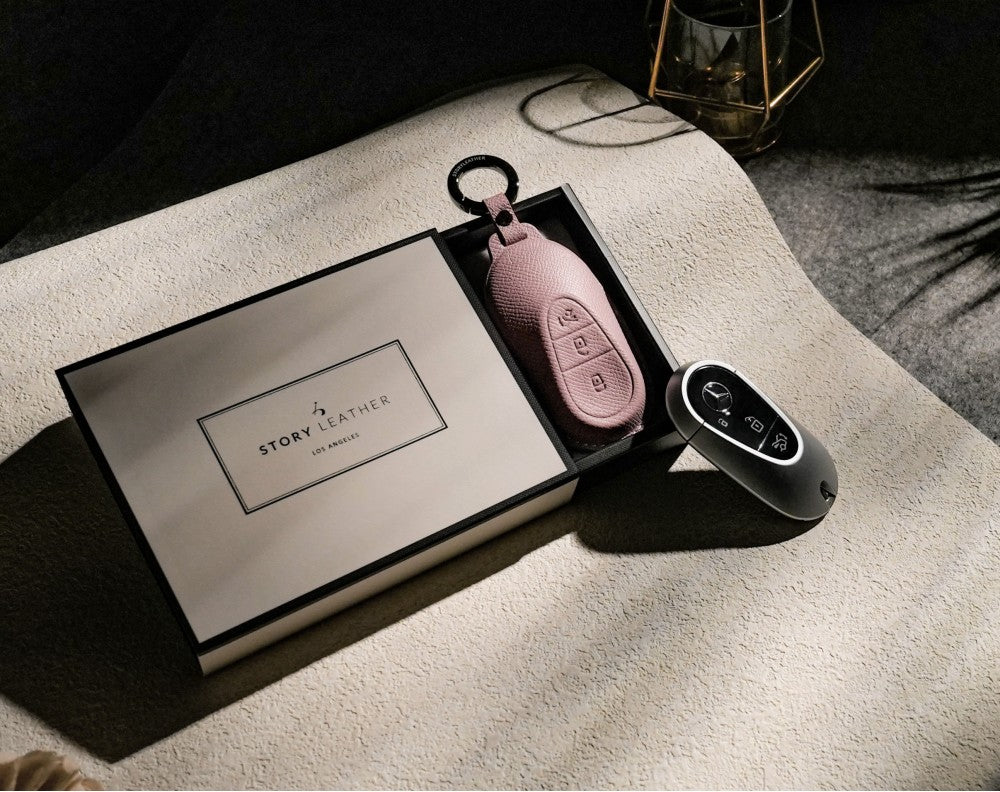 Pink Leather Key Cover for Mercedes-Benz Smart Key (Style O3)