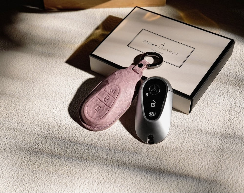 Pink Leather Key Cover for Mercedes-Benz Smart Key (Style O3)