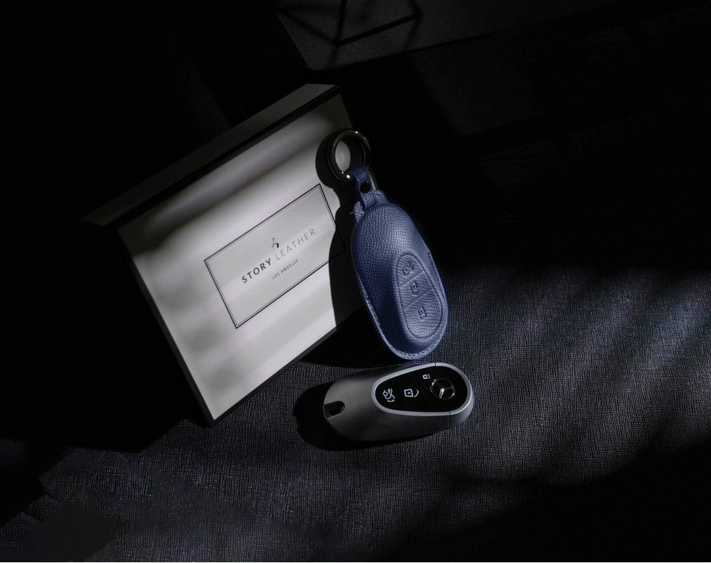 Blue Leather Key Cover for Mercedes-Benz Smart Key (Style O3)