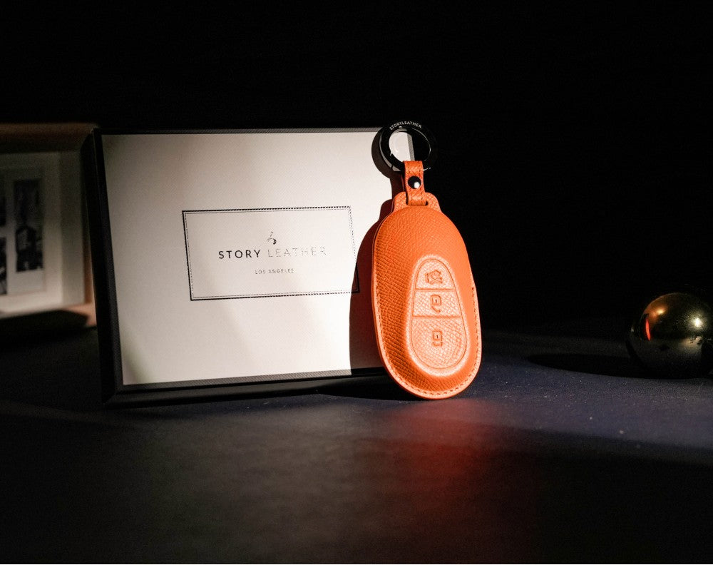 Orange Leather Key Cover for Mercedes-Benz Smart Key (Style O3)