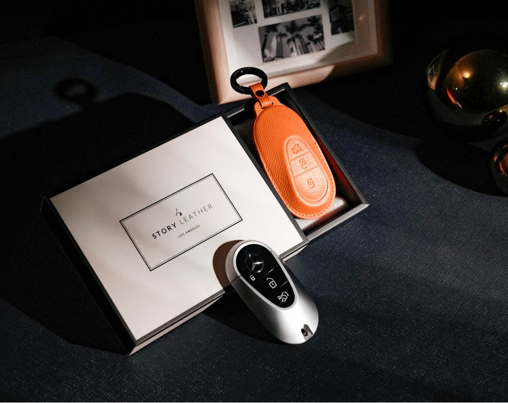 Orange Leather Key Cover for Mercedes-Benz Smart Key (Style O3)