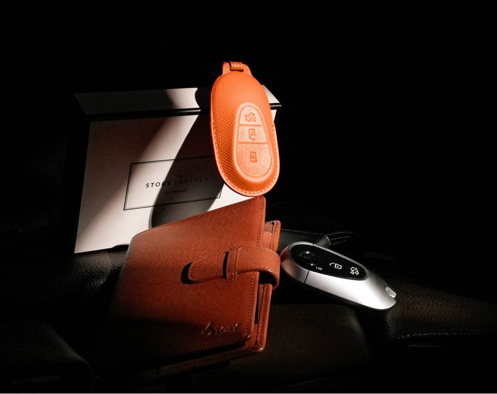 Orange Leather Key Cover for Mercedes-Benz Smart Key (Style O3)
