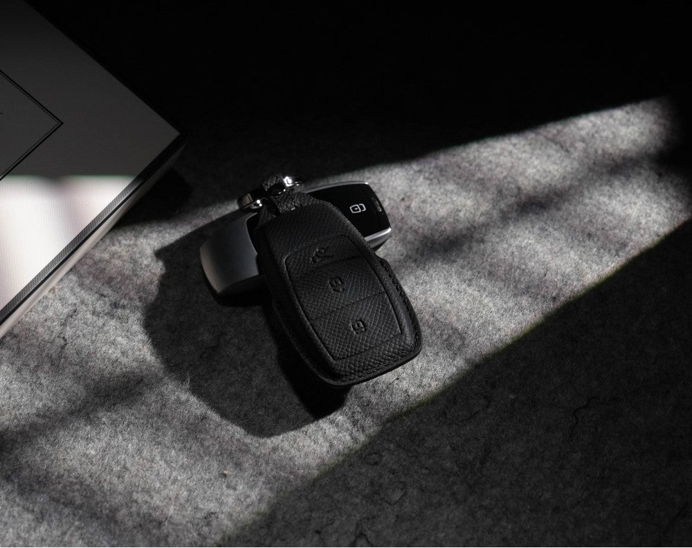 Black Leather Key Cover for Mercedes-Benz Smart Key (Style R3)