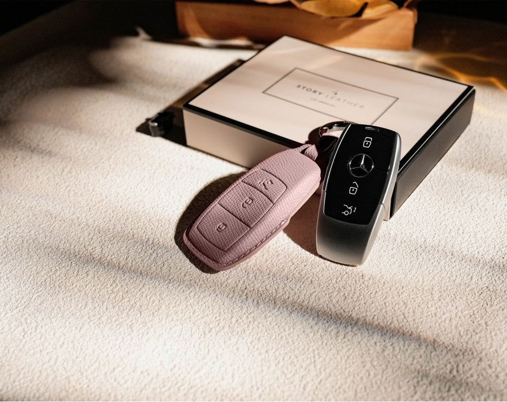 Pink Leather Key Cover for Mercedes-Benz Smart Key (Style R3)