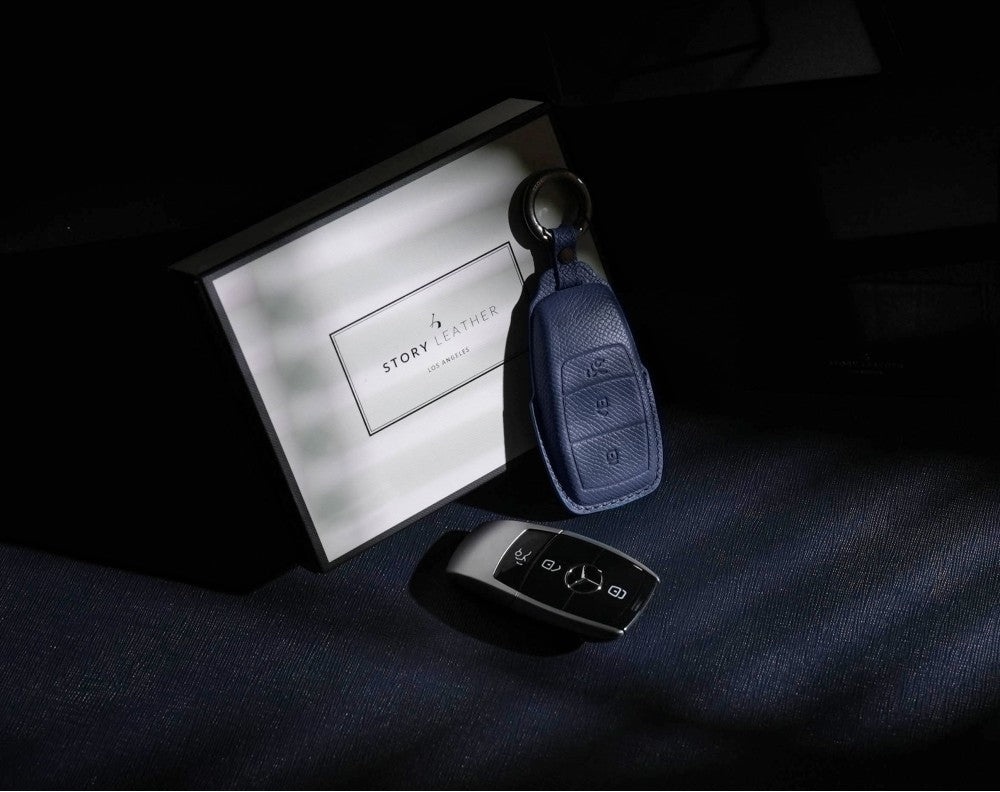 Blue Leather Key Cover for Mercedes-Benz Smart Key (Style R3)