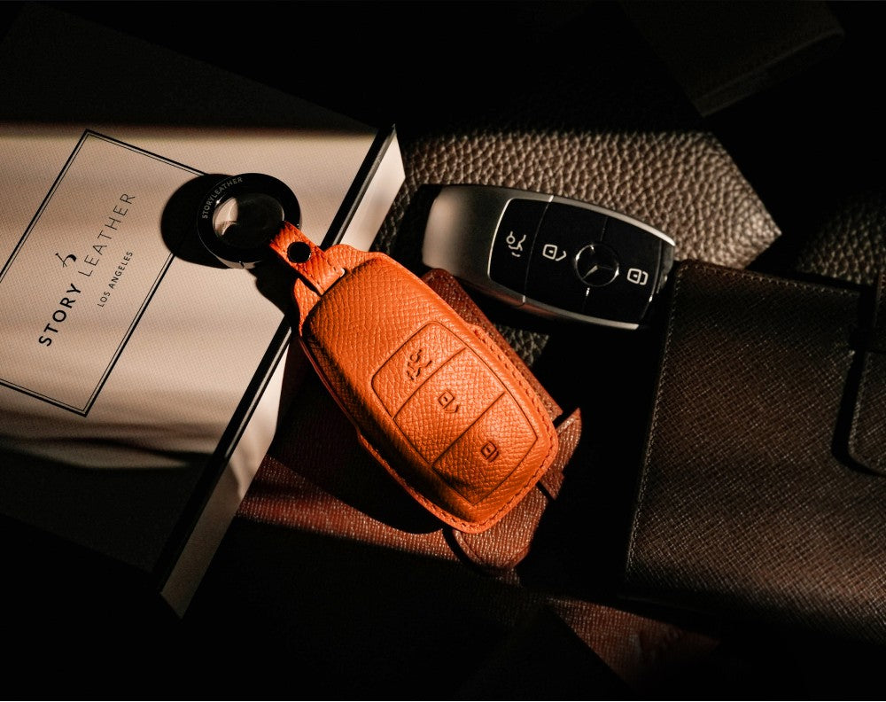 Orange Leather Key Cover for Mercedes-Benz Smart Key (Style R3)