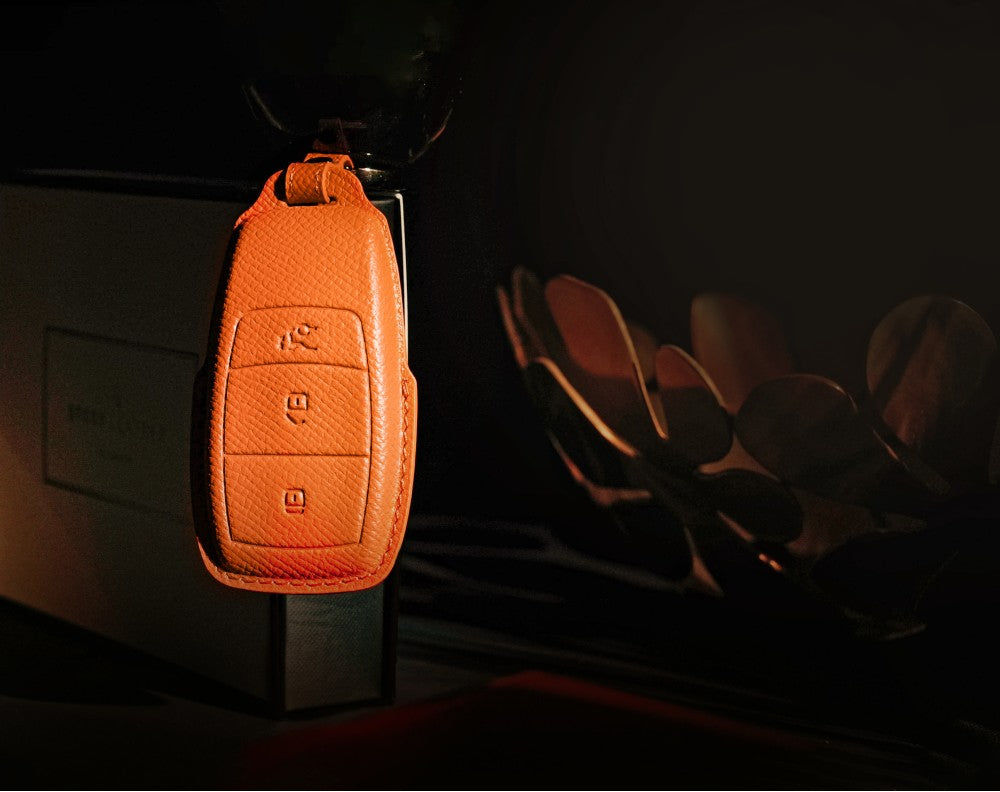 Orange Leather Key Cover for Mercedes-Benz Smart Key (Style R3)