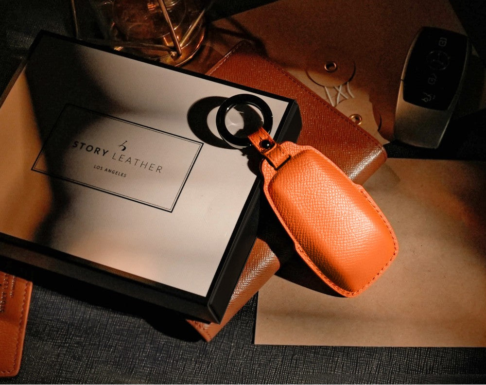 Orange Leather Key Cover for Mercedes-Benz Smart Key (Style R3)