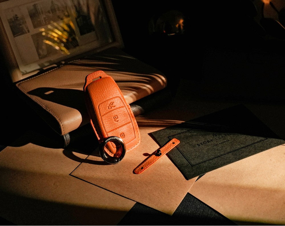 Orange Leather Key Cover for Mercedes-Benz Smart Key (Style R3)