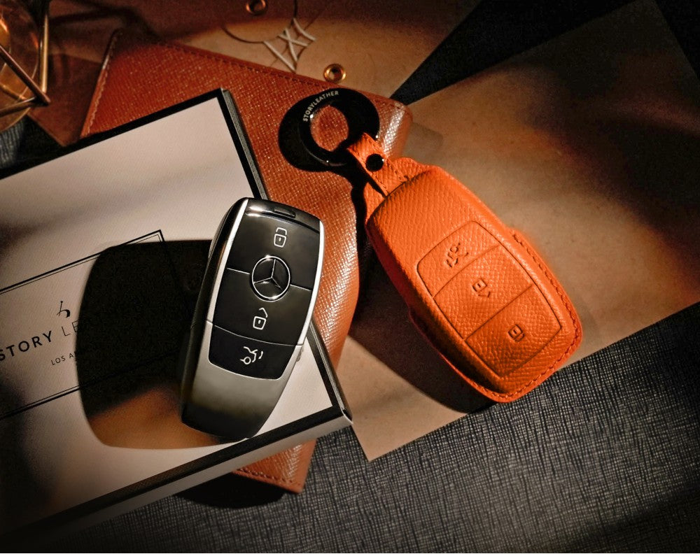 Orange Leather Key Cover for Mercedes-Benz Smart Key (Style R3)