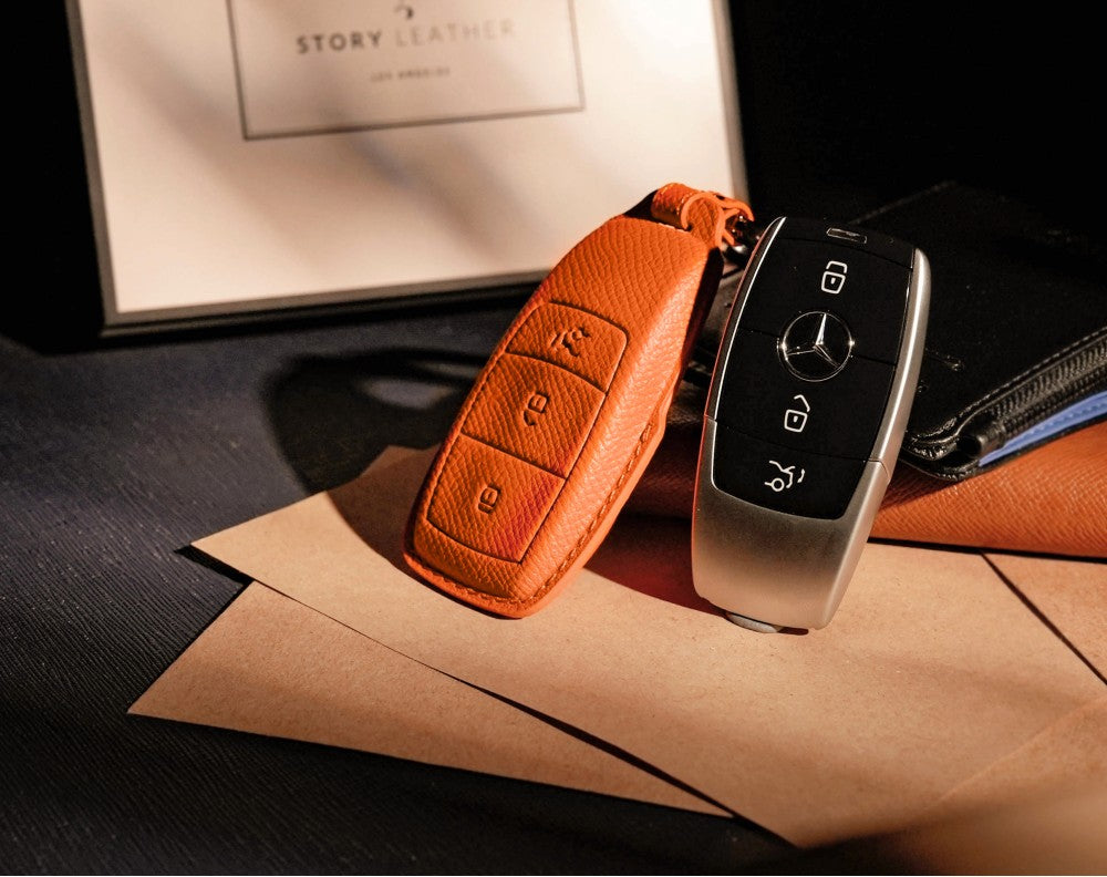 Orange Leather Key Cover for Mercedes-Benz Smart Key (Style R3)