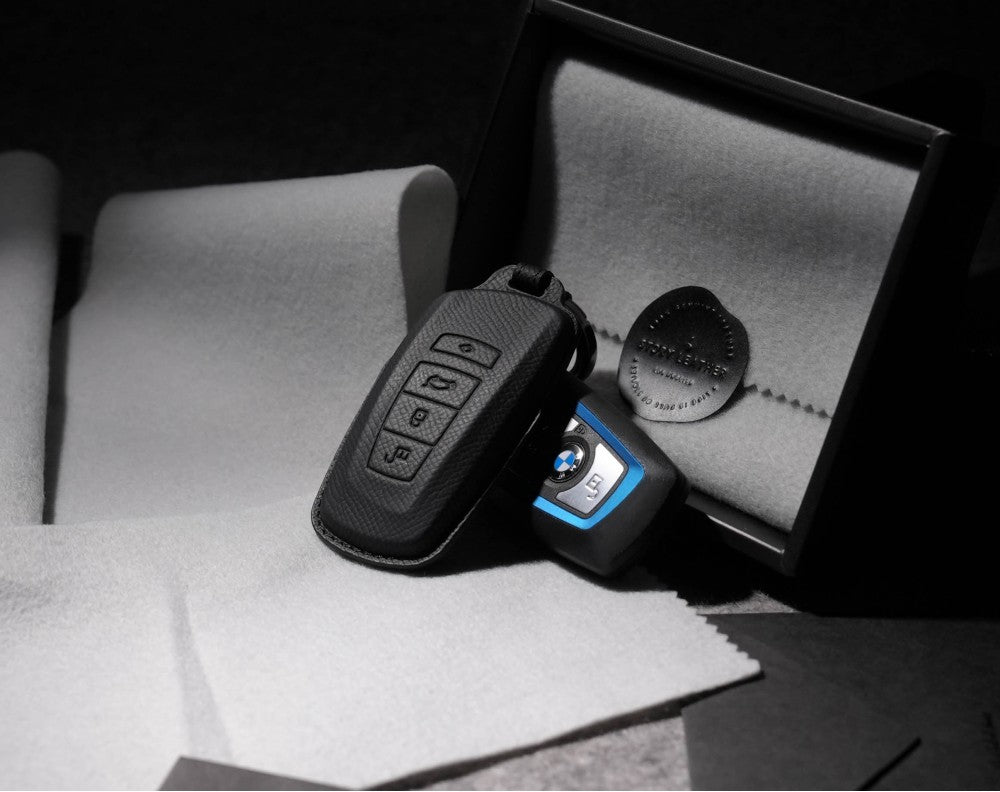 Black Leather Key Cover for BMW Smart Key (Style R4)