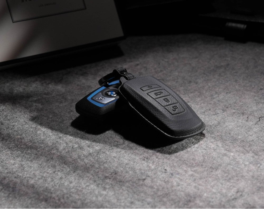 Black Leather Key Cover for BMW Smart Key (Style R4)