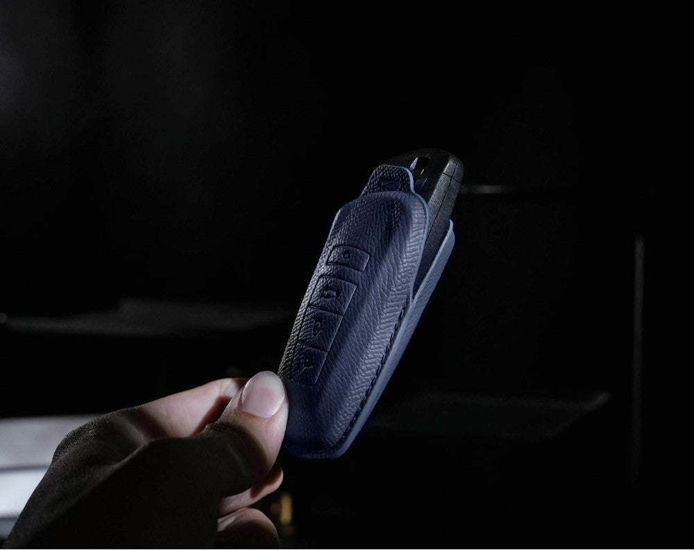 Blue Leather Key Cover for BMW Smart Key (Style R4)