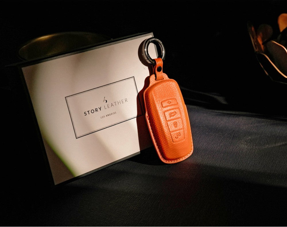 Orange Leather Key Cover for BMW Smart Key (Style R4)