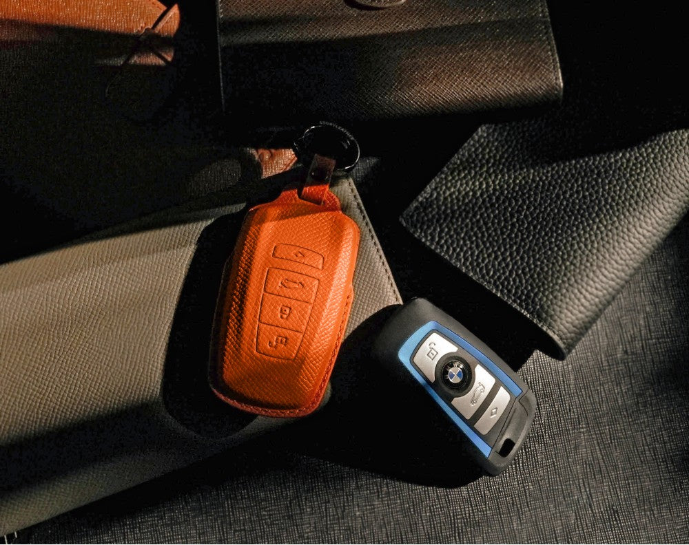 Orange Leather Key Cover for BMW Smart Key (Style R4)