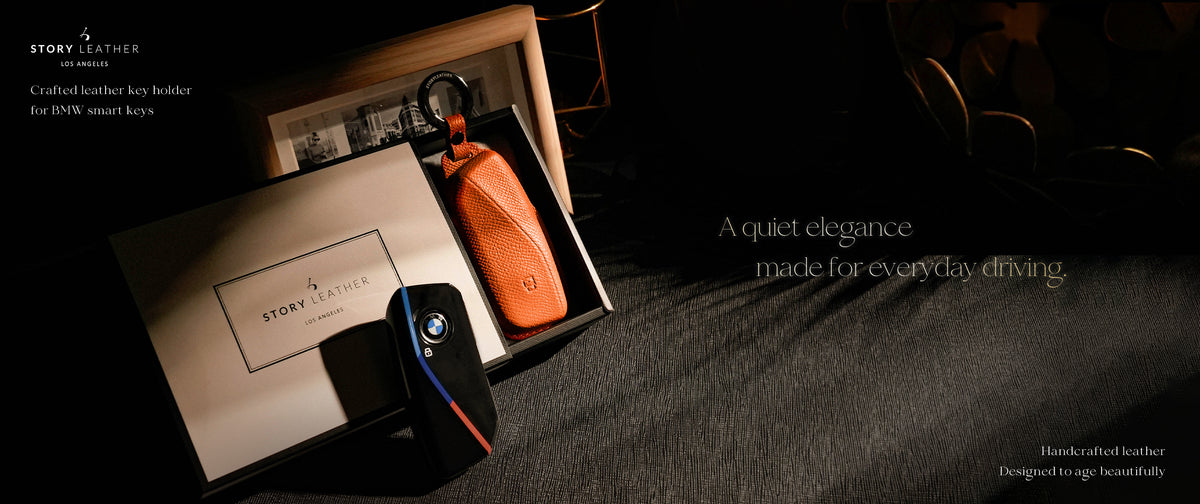 Orange Leather Key Cover for BMW Smart Key (Style S4)