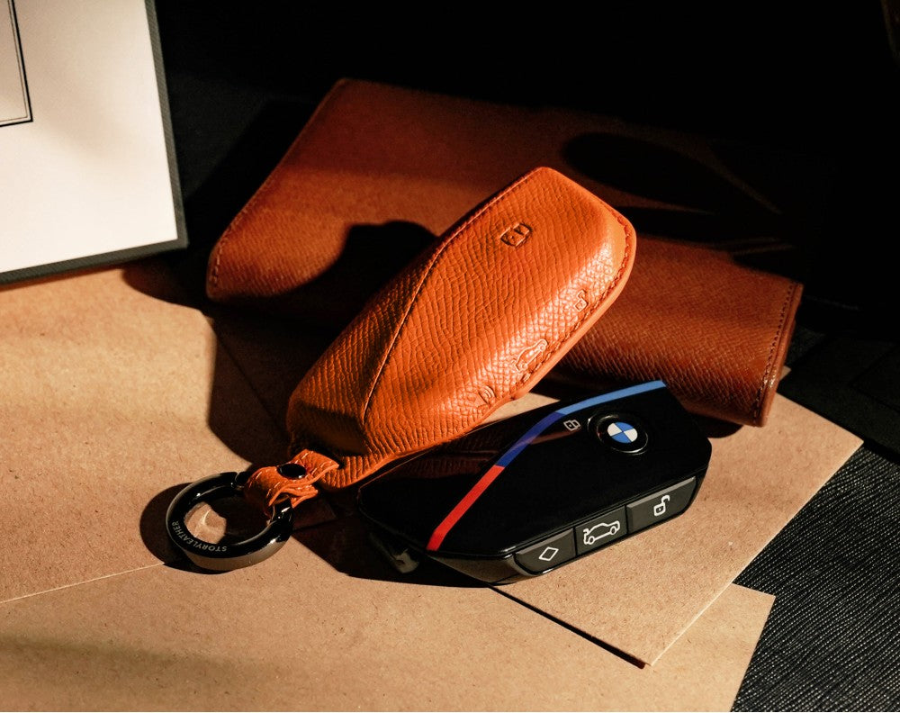 Orange Leather Key Cover for BMW Smart Key (Style S4)