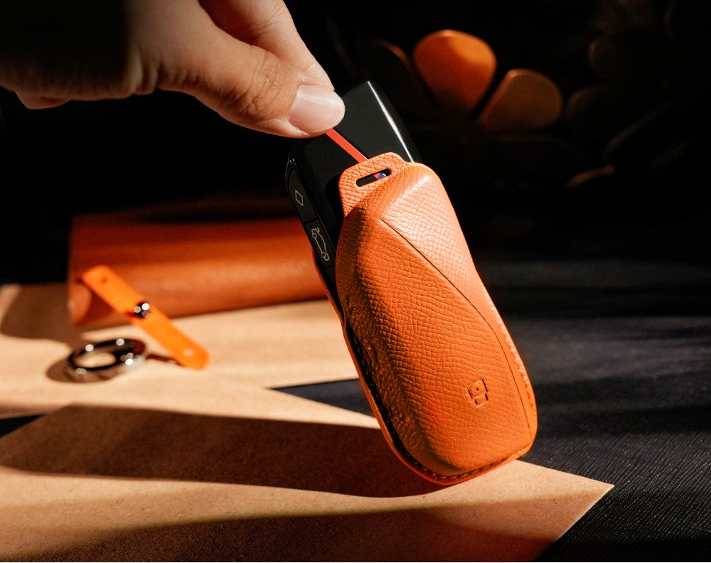Orange Leather Key Cover for BMW Smart Key (Style S4)