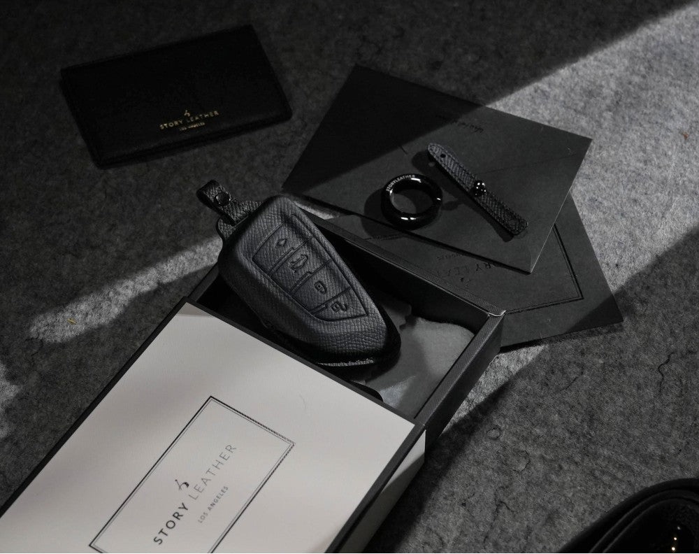 Black Leather Key Cover for BMW Smart Key (Style T4)
