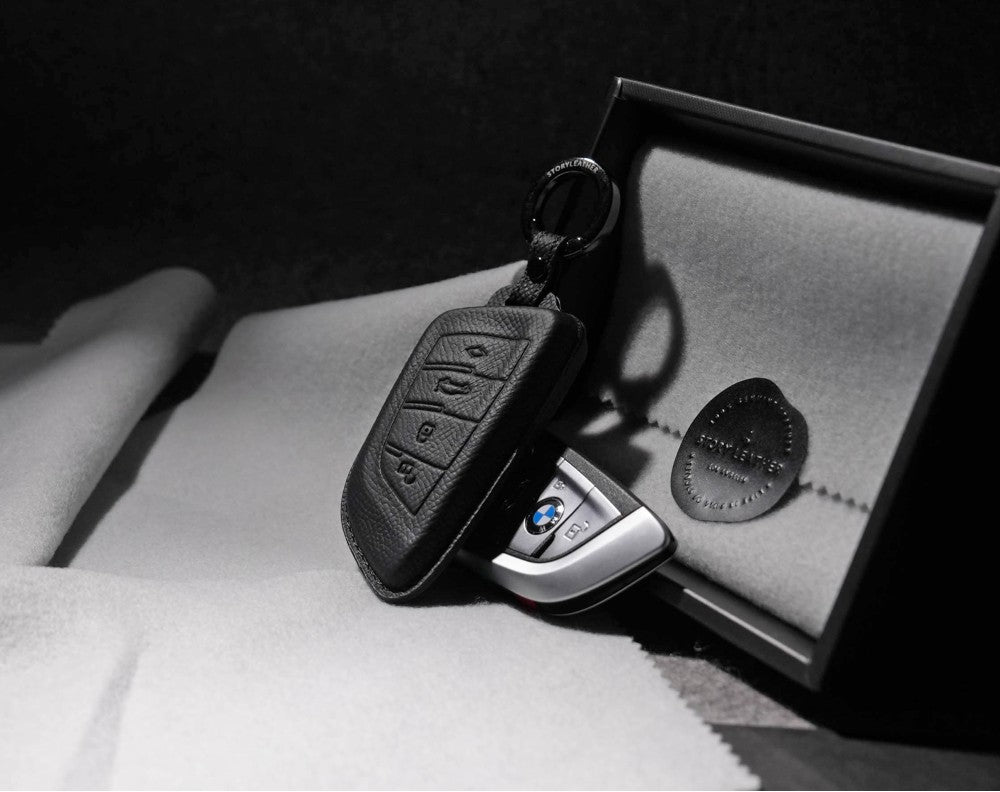 Black Leather Key Cover for BMW Smart Key (Style T4)