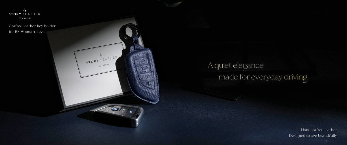 Blue Leather Key Cover for BMW Smart Key (Style T4)