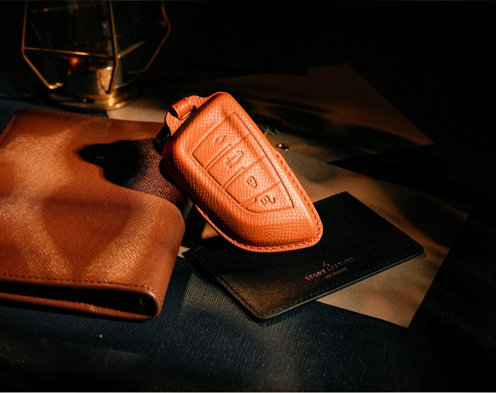 Orange Leather Key Cover for BMW Smart Key (Style T4)