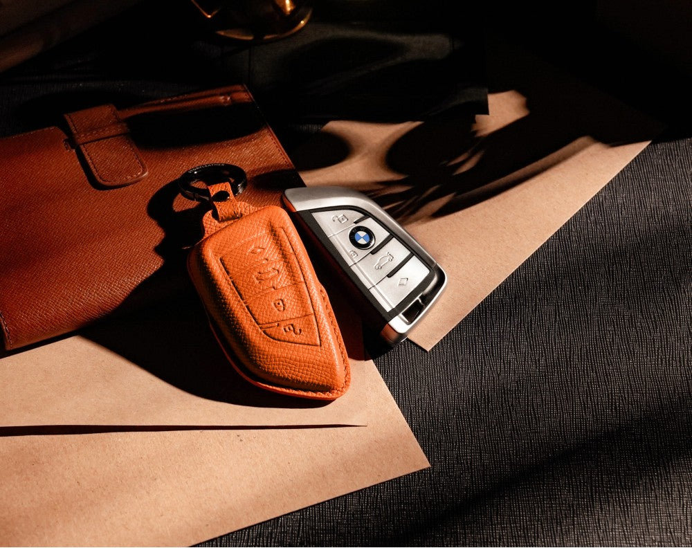 Orange Leather Key Cover for BMW Smart Key (Style T4)
