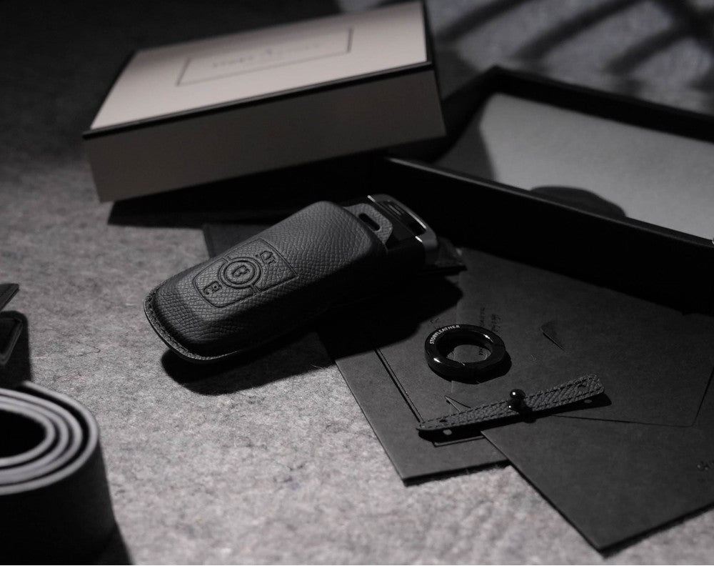 Black Leather Key Cover for Ford Smart Key (Style R3)
