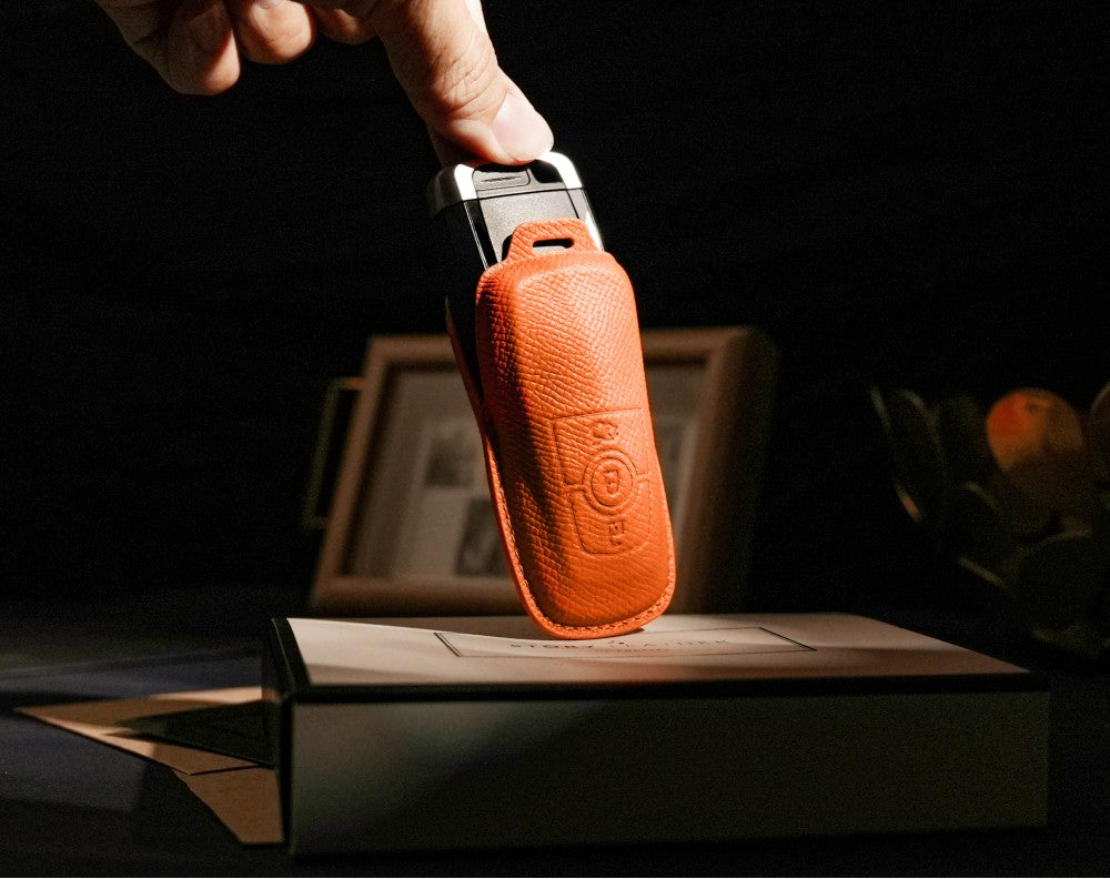 Orange Leather Key Cover for Ford Smart Key (Style R3)