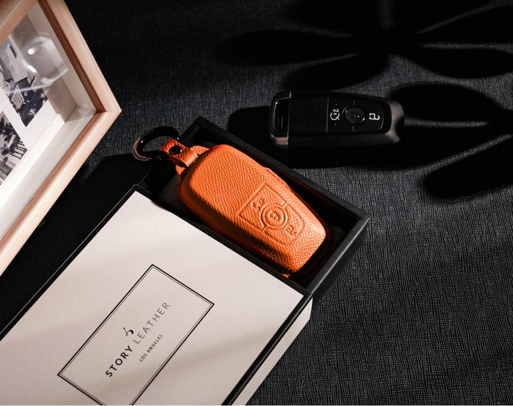 Orange Leather Key Cover for Ford Smart Key (Style R3)