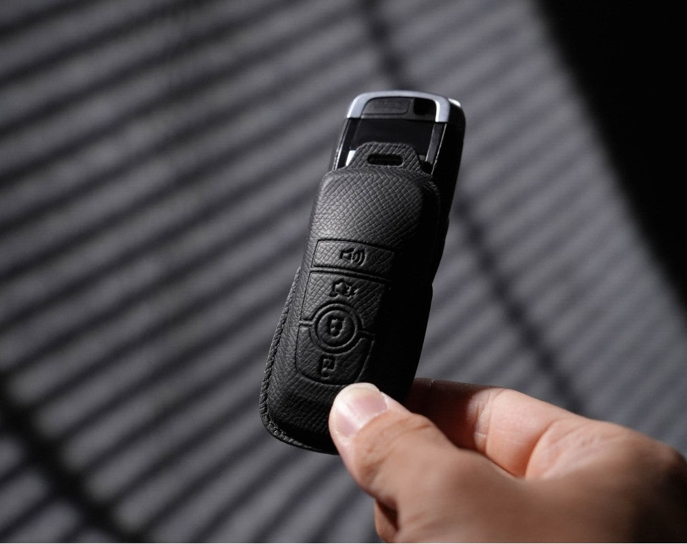 Black Leather Key Cover for Ford Smart Key (Style R4)