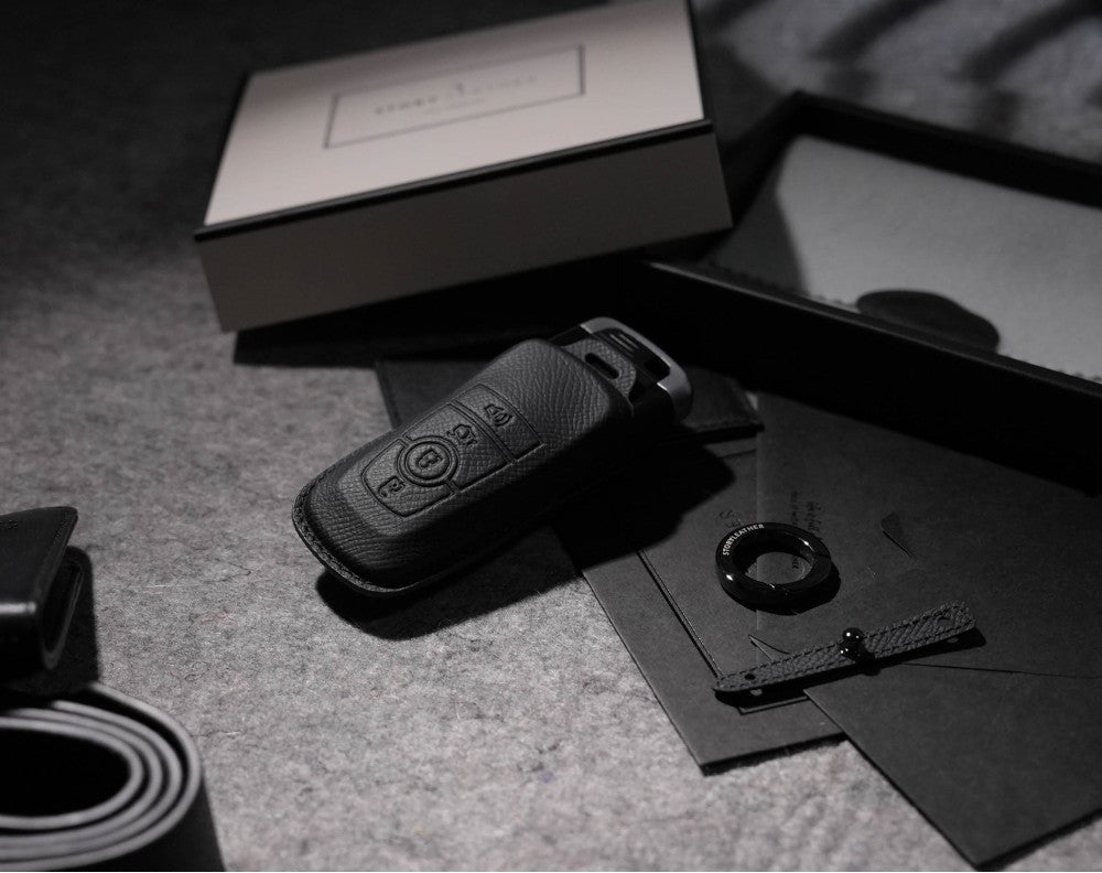 Black Leather Key Cover for Ford Smart Key (Style R4)