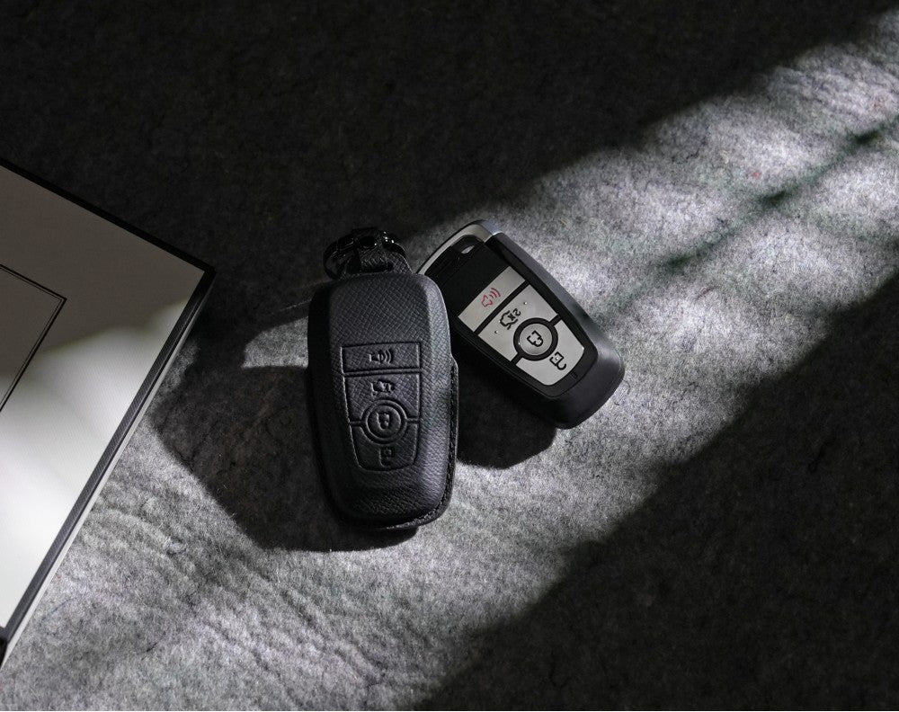 Black Leather Key Cover for Ford Smart Key (Style R4)